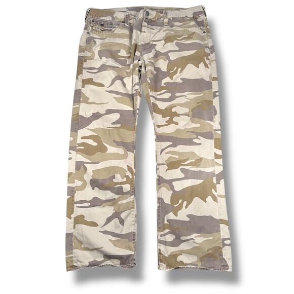 True Religion Ricky Chino Pants Mens 42 Beige Brown Tan Camo Cotton Flap Pockets - Picture 1 of 12